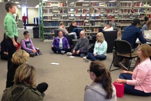 Health Sciences professor Paula Gardner leads staff and students in a mindfulness session