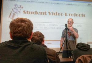 Ewan Gibson leads a workshop in the Seneca Libraries Sandbox