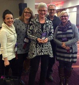 Many of Karen's Niagara College Library colleagues were on hand for the award presentation: Bianca Parisi, Jaclyn Chambers-Page (OCULA councillor-at-large), Karen McGrath, Ralph Laird and Gordana Vitez.