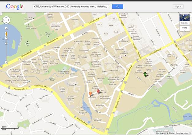 Google map of the University of Waterloo