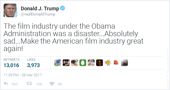 Fake Donald Trump Film Industry Tweet