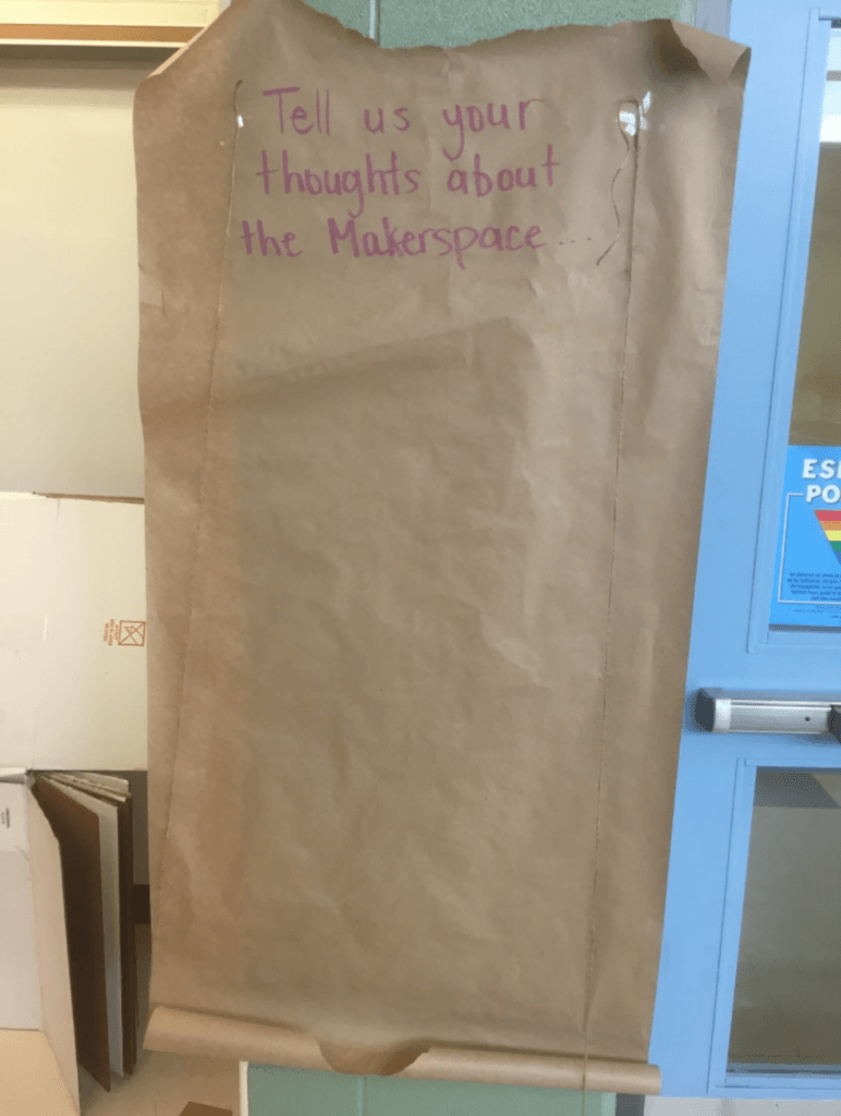 Brown paper on the wall for makerspace feedback