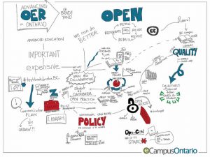 Freeform chart discussing the issues facing advancing open educational resources in Ontario.