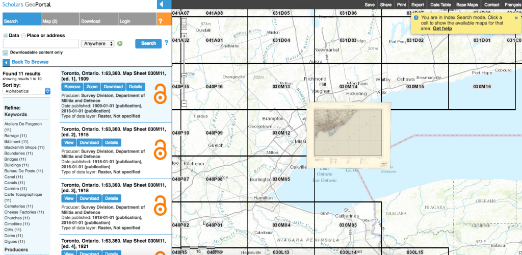 Access to Index and Digital Maps in Scholars GeoPortal