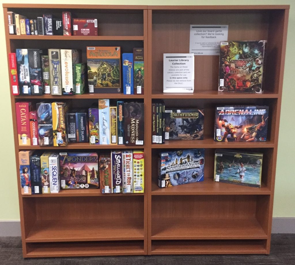 Shelving that holds a number of library board games