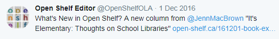 What's New in Open Shelf? A new column from @JennMacBrown "It's Elementary: Thoughts on School Libraries" http://www.open-shelf.ca/161201-book-exchange/ …